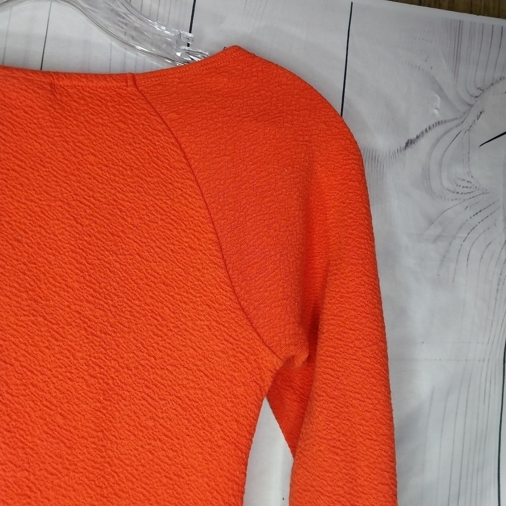 Maeve Anthropologie Sweetheart Neck Textured Orange Long Sleeve Women's Top - Picture 7 of 10